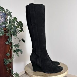 Vintage 90s 2000s knee high platform pointed rounded toe high heel wedge boots